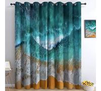 Blue Curtains Eyelet Soft Thermal Insulated Blackout Curtains, Beautiful The Sea The Waves Pattern Ring Top Window Drapes for Bedroom Living Room bathroom W 46" x L 54" (2 Panels)