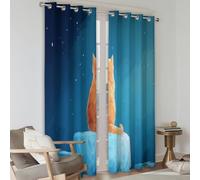 Blue Curtains for Bedroom, Cute Cat Silhouette Against The Starry Sky Thermal Insulated Top Ring Blackout Curtains Noise reducing Eyelet Drapes for Boys Girls Bedroom 2 Panels 46 x 90 Inch