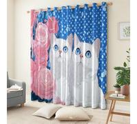 Blue Curtains for Bedroom, Printed Cartoon Polka Dots Animals White Cat Design Home Decoration Luxury Thermal Insulated Blackout Window Treatment Set for Living Room 55.1" x 102.4" (W x L), 2 Panels