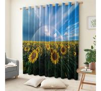 Blue Curtains for Bedroom, Printed Elegant Vibrant Flowers Sunflowers Design Home Decoration Luxury Thermal Insulated Blackout Window Treatment Set for Living Room 29.5" x 65.4" (W x L), 2 Panels