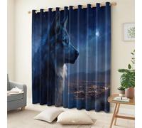 Blue Curtains for Bedroom, Printed Starry Sky Charming Animals Wolves Design Home Decoration Luxury Thermal Insulated Blackout Window Treatment Set for Living Room 29.5" x 65.4" (W x L), 2 Panels