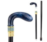 Blue Curved Handle Walking Cane, Rhinestone Decorative Stick, Elegant Gentleman Dress for Formal Party Collection Daily Wear