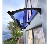 Blue Curved Roofing Canopy for Front Door Window Garden Patio Porch Awning Large Size Rain Shelter Cover with Polycarbonate and Aluminium Frame 80x360cm/32"x142"