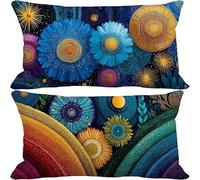 Blue Cushion Covers 30 x 50 Set of 2, Rectangle Outdoor Cushions Waterproof Linen Sofa Pillows Covers with Invisible Zipper for Outdoor Garden Furniture Living Room Decorative Pillows (Modern) w-2860
