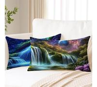 Blue Cushion Covers 30 x 60 cm Green Sofa Cushions 2 Pack Rectangle Cushion Covers Linen Throw Pillow Double Sided Printing Outdoor Cushions for Living Room Bedroom Bed Garden Autumn Decor 2s-1009