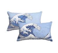 Blue Cushion Covers 30 x 60, Set of 2 Japan Cushion Covers, Decorative Pillow Cases with Invisible Zipper, Throw Pillow Case Set of 2 Sofa Cushions, Pillowcases for Sofa Couch Chair Home Decor -4553