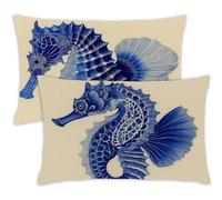 Blue Cushion Covers 30x40cm Seahorse Cushions 30 x 40 Pillow Cases Set of 2 Decorative Pillows with Invisible Zipper,Velvet Breathable,Durable & Fade-Resistant,Autumn Bed Decor Living Room Sofa,712-j