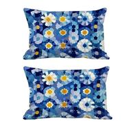 Blue Cushion Covers 30x50cm Outdoor Cushions Waterproof Linen Pack of 2 White Throw Pillow Covers with Invisible Zipper,Pillowcases for Garden Furniture Sofa Bench Farmhouse Home Decor Patio G578