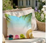 Blue Cushion Covers 35 x 35 cm, Set of 1 Linen Decorative Square Throw Pillow Cover with Invisible Zipper, Outdoor Waterproof Garden Cushions for Livingroom Sofa Bedroom Patio Couch Bench, Leaf Z9-727