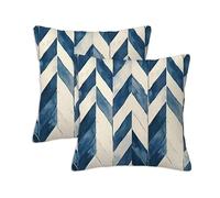 Blue Cushion Covers 35 x 35 cm Set of 2 Outdoor Cushions Cream, Waterproof Linen Square Pillow Covers with Stitched Edge, Outdoor Throw Pillow Decorative for Office Home Garden Furniture Garden S-734