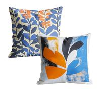 Blue Cushion Covers 35 x 35cm Waterproof Linen Pillow Cases 2 Pack, Double-Sided Leaf Print with Invisible Zipper, Easter Home Decoration Sofa Cushions for Bedroom Garden Outdoor 14x14 inch M-w-8129