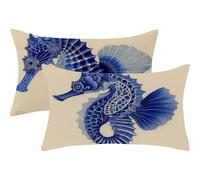 Blue Cushion Covers 40x50cm Seahorse Cushions 40 x 50 Pillow Cases Set of 2 Decorative Pillows with Invisible Zipper,Linen Breathable,Durable & Fade-Resistant,Autumn Bed Decor Living Room Sofa,712-j
