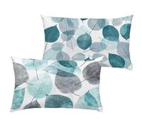 Blue Cushion Covers 40x60 cm/16x24 Inch Waterproof Velvet Garden Cushions Leaf Double Sided Printing Decorative Pillow Covers with Invisible Zipper for Garden Bedroom Living Room Sofa, set of 2 1B-88