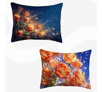 Blue Cushion Covers 40x75cm, Orange Color Sofa Cushions Pillow Covers Sets 2 Decorative Pillows, Waterproof Double-Sided Printing for Outdoor Garden Room Decor, with Invisible Zipper -SW260353P