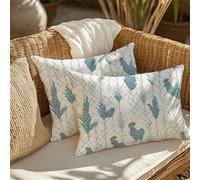 Blue Cushion Covers 40x80 cm Large Cushions Chicken Waterproof Velvet Throw Pillow Covers with Invisible Zipper, Garden Bench Patio Bedroom Sofa Bed Decorations, Set of 2（No pillow core） 1B-729