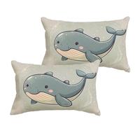 Blue Cushion Covers 40x80 cm Large Cushions Whale Waterproof Linen Throw Pillow Covers with Invisible Zipper, Garden Bench Patio Bedroom Sofa Bed Decorations, Set of 2（No pillow core） 1B-750