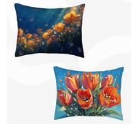 Blue Cushion Covers 40x90, Double-Sided Printing Decorative Pillows Orange Color Sofa Pillows, Spring Decor With Invisible Zipper for Garden Living Room Sofa Home Decor, Gift Set of 2 -SW2603432