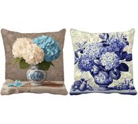 Blue Cushion Covers 45 x 45 Set of 2, Outdoor Cushion Covers Retro Waterproof Soft Decorative Pillows Cases Double Sided Printed for Living Room Sofa Summer Fall Garden Patio Bench Home Decor a9-466a