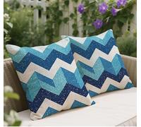 Blue Cushion Covers 45 x 45 Set of 2, Stripe Pattern Square Velvet Outdoor Cushions, Double Sided Printing Sofa Cushions, with Invisible Zipper Decorative Pillows, for Sofa Balcony Living Room w-393