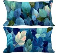 Blue Cushion Covers 50 x 70 Set of 2, Outdoor Cushions Leaf Sofa Pillows Covers, Rectangle Waterproof Linen Decorative Pillows with Invisible Zipper, Fall Outdoor Garden Furniture Home Decor 3-3004t