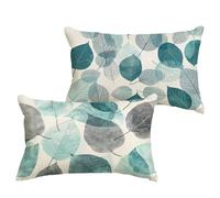 Blue Cushion Covers 50x60 cm/20x24 Inch Waterproof Linen Garden Cushions Leaf Double Sided Printing Decorative Pillow Covers with Invisible Zipper for Garden Bedroom Living Room Sofa, set of 2 1B-88