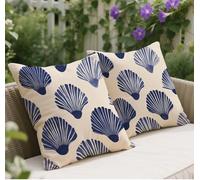 Blue Cushion Covers 55 x 55 Set of 2, Shell Pattern Square Velvet Outdoor Cushions, Double Sided Printing Sofa Cushions, with Invisible Zipper Decorative Pillows, for Sofa Balcony Living Room w-201