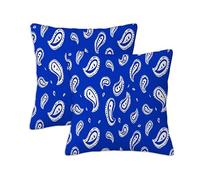 Blue Cushion Covers 60 x 60 cm Set of 2 Outdoor Cushions White, Waterproof Linen Square Pillow Covers with Stitched Edge, Outdoor Throw Pillow Decorative for Office Home Garden Furniture Garden S-806