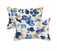 Blue Cushion Covers 60 x 80 cm, Outdoor Cushions Waterproof Linen Pillowcases, Rectangle Cushion Covers Set of 2, Decorative Pillow cases Leaves Pattern, for Home Decoration, Garden, Sofa, Gifts -9255