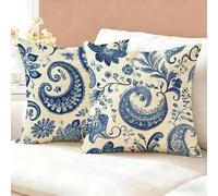 Blue Cushion Covers 60cm x 60cm 2 Pack, Flowers Cushion Covers Velvet, Double Sided Throw Pillow Cases, Funky & Durable & Machine Washable for Living Room Refresh, Ideal Home Decor Gifts K6-352