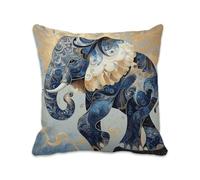Blue Cushion Covers 60cm x 60cm Elephant Cushions Double Sided Pattern Throw Pillow Covers with Invisible Zipper, Linen Decorative Pillowcases for Garden Home Sofa Bed, Set of 1 （23.6x23.6 in）2B-213