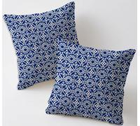 Blue Cushion Covers 65x65 cm Set of 2 Square Decorative Throw Pillow Cases Linen Sofa Pillowcases Mandala Patterned Garden Cushions for Room Home Bed Bench Patio Chair Decor, Gifts for Women C-1011