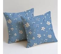 Blue Cushion Covers 65x65 cm Set of 2 Square Decorative Throw Pillow Cases Soft Sofa Pillowcases Floral Patterned Garden Cushions for Room Home Bed Bench Patio Chair Decor, Gifts for Women C-975