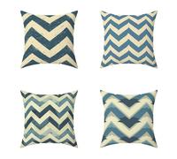 Blue Cushion Covers 75X75CM Set of 4 Outdoor Waterproof Cushions Stripe Decorative Linen Square Cases with Invisible Zipper for Sofa Bed Garden Bedroom Outdoor Autumn Home Wall Decor Gifts 9-PR014