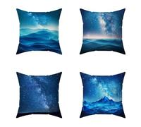 Blue Cushion Covers 80X80CM Set of 4 Outdoor Waterproof Cushions Starry Sky Decorative Linen Square Cases with Invisible Zipper for Sofa Bed Garden Bedroom Outdoor Home Wall Decor Autumn9-QJ710