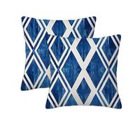 Blue Cushion Covers 90 x 90 cm Set of 2 Outdoor Cushions Scandinavian, Waterproof Linen Square Pillow Covers with Stitched Edge, Outdoor Throw Pillow Decorative for Home Garden Furniture Patio S-958