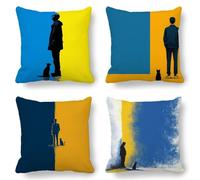 Blue Cushion Covers, Large Cushions 60x60 cm Set of 4, Soft Wrinkle-Free Linen Abstract Cushion Covers for Sofa Garden Outdoor Cushions Decorative Pillows, Cooling Pillow Cases for Summer Fall K-825