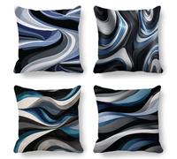 Blue Cushion Covers, Large Cushions 65x65 cm Set of 4, Soft Wrinkle-Free Velvet Striped Cushion Covers for Sofa Garden Outdoor Cushions Decorative Pillows, Cooling Pillow Cases for Summer Fall K-836