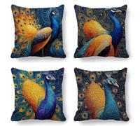 Blue Cushion Covers, Large Cushions 70x70 cm Set of 4, Soft Wrinkle-Free Velvet Peacock Cushion Covers for Sofa Garden Outdoor Cushions Decorative Pillows, Cooling Pillow Cases for Summer Fall K-813