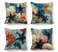 Blue Cushion Covers, Large Cushions 70x70 cm Set of 4, Soft Wrinkle-Free Velvet Shell Cushion Covers for Sofa Garden Outdoor Cushions Decorative Pillows, Cooling Pillow Cases for Summer Fall K-767