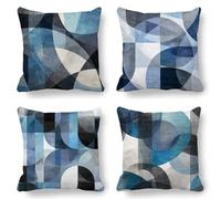Blue Cushion Covers, Large Cushions 75x75 cm Set of 4, Soft Wrinkle-Free Linen Striped Cushion Covers for Sofa Garden Outdoor Cushions Decorative Pillows, Cooling Pillow Cases for Summer Fall K-833