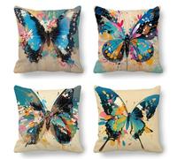 Blue Cushion Covers, Large Cushions 75x75 cm Set of 4, Soft Wrinkle-Free Velvet Butterfly Cushion Covers for Sofa Garden Outdoor Cushions Decorative Pillows, Cooling Pillow Cases for Summer Fall K-784