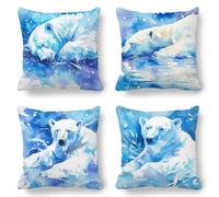 Blue Cushion Covers, Large Cushions 80x80 cm Set of 4, Soft Wrinkle-Free Linen Polar Bear Cushion Covers for Sofa Garden Outdoor Cushions Decorative Pillows, Cooling Pillow Cases for Summer Fall K-762