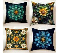 Blue Cushion Covers Set of 4, Soft Fluffy Pillow Protectors Mandala Cushion Covers 65cm x 65cm, Pattern Design Double-Sided Printing Decorative Pillows for Home Room Decor, Gifts for Women -bby25011XY