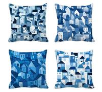 Blue Cushion Covers50 x 50Set of 4 Outdoor Cushions Waterproof Linen Simplicity Cushions Bench Cushion with Smooth Invisible Zipper Square Pillow Case for Living Room Sofa Bedroom, Women Gifts T-404