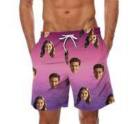 Blue Custom Men Swim Trunks with Face Personalized Beach Shorts Funny Printed Customised Your Own Design Hawaiian Board Shorts Summer Plus Size Lightweight Quick Dry Swimwear Swimming Costume