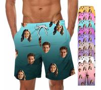 Blue Custom Men Swim Trunks with Face Personalized Beach Shorts Funny Printed Customised Your Own Design Hawaiian Board Shorts Summer Plus Size Lightweight Quick Dry Swimwear Swimming Costume