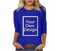 Blue Custom T Shirts Women Design Your Own T Shirt Summer Tops Printed Shirt Customised with Any Text Photo Personalized Shirts Funny 3/4 Sleeve Casual Tops S-5Xl