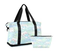 Blue Cute Bears Aura 2 Pcs Set Gym Duffel Bag Weekender Duffel Bag with Adjustable Strap for Trip