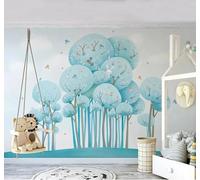 Blue Cute Cartoon Forest Rabbit Bird 3D Wallpaper Easy Install Feature Office Living Room Sofa Bedroom TV Background Wall Decoration-350cm×256cm