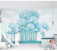 Blue Cute Cartoon Forest Rabbit Bird 3D Wallpaper Easy Install Feature Office Living Room Sofa Bedroom TV Background Wall Decoration-430cm×300cm
